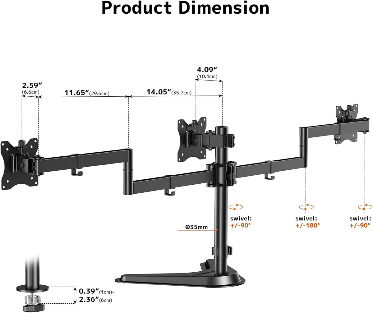 Triple Monitor Stand, Full Motion Arm Fits up to 27 inch