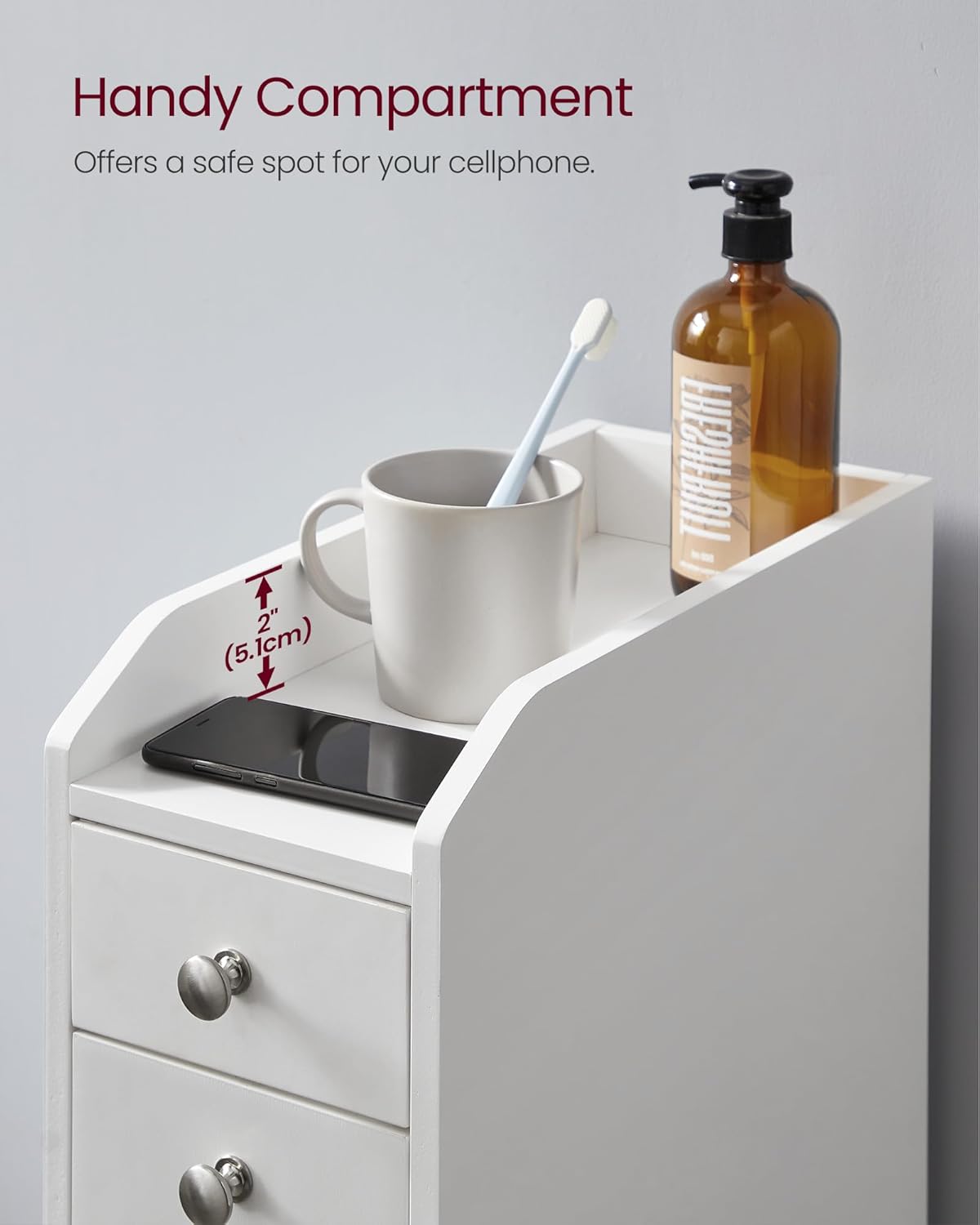 VASAGLE Small Bathroom Storage Cabinet, with Slide Out Drawers,Cloud White