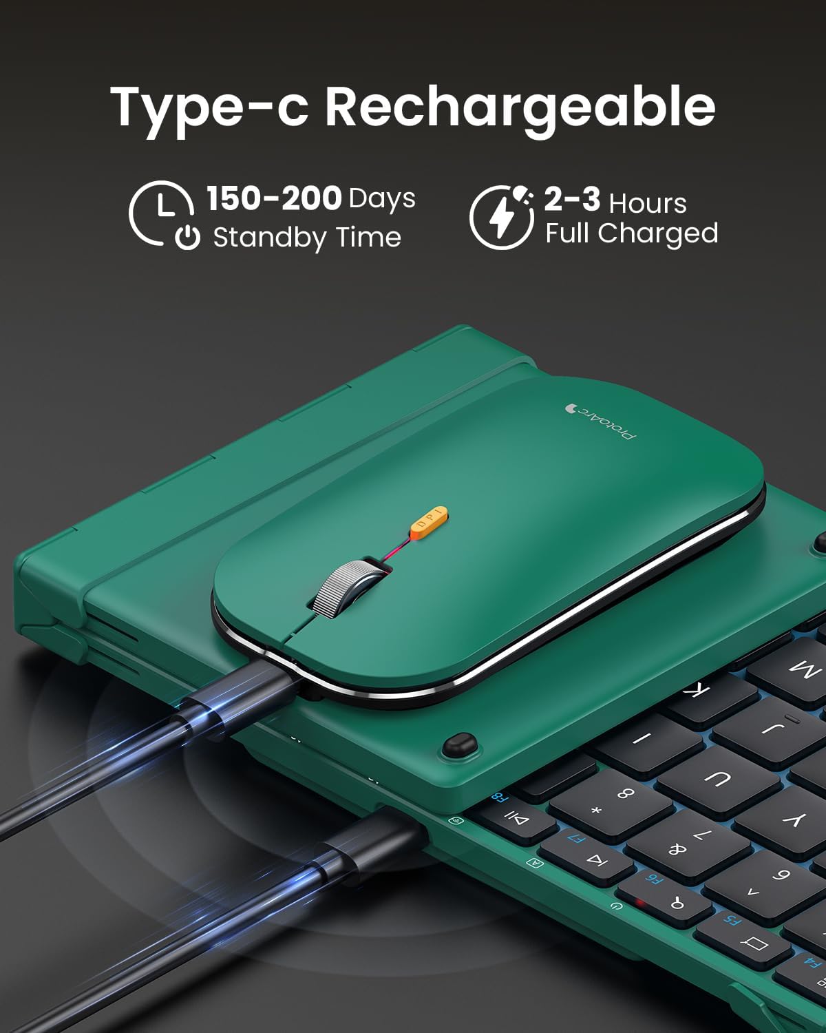 ProtoArc XKM01 Full-Size Foldable Keyboard Mouse Combo for Travel, Green