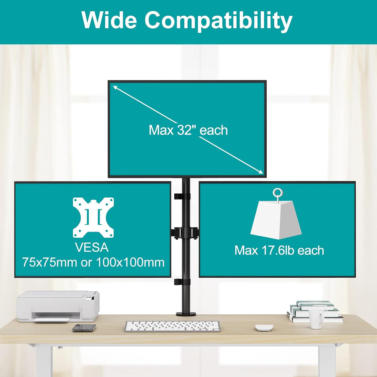 MOUNT PRO Triple Monitor Mount, Monitor Desk Mount for 3 Screens up to 32 inc...