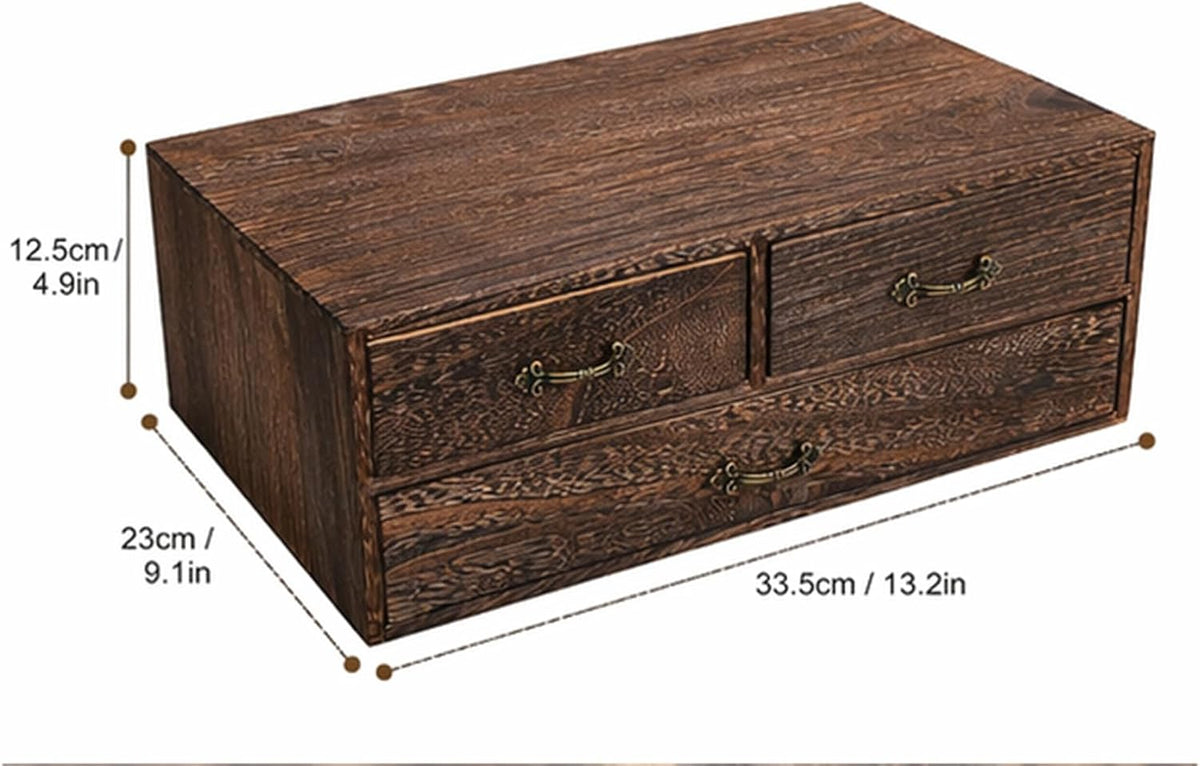 Wood Desktop Organizer Wooden Storage Cabinet with 3 Drawers Tabletop Counter...