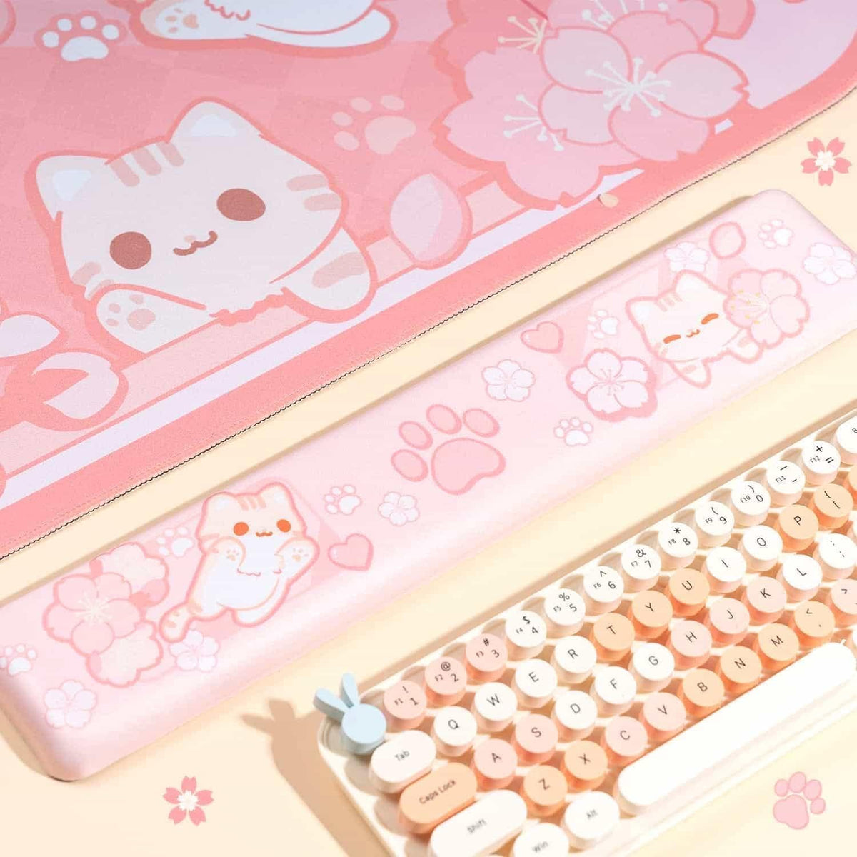 BelugaDesign Sakura Cat Desk Pad | NS Switch Keyboard Laptop Gaming Setup Acc...