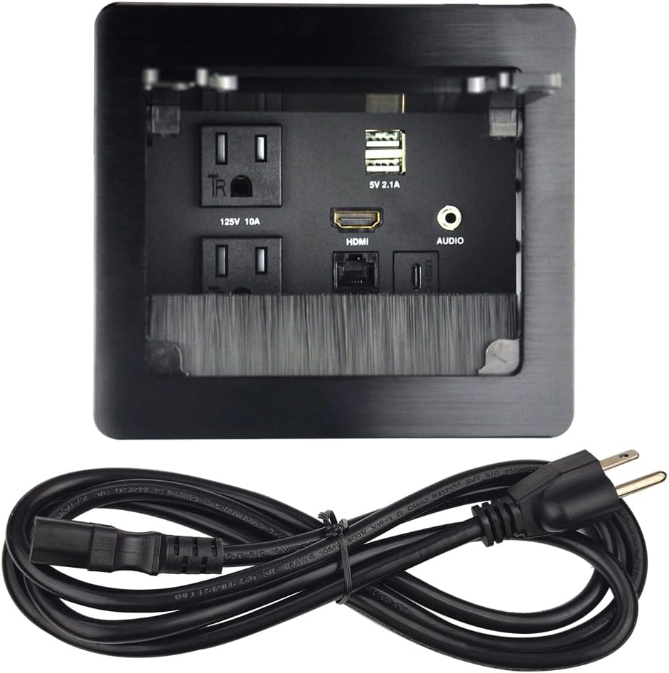 Tabletop Brush Flip Connectivity Box with 2 AC Power + 2 USB Charger + HDMI +...