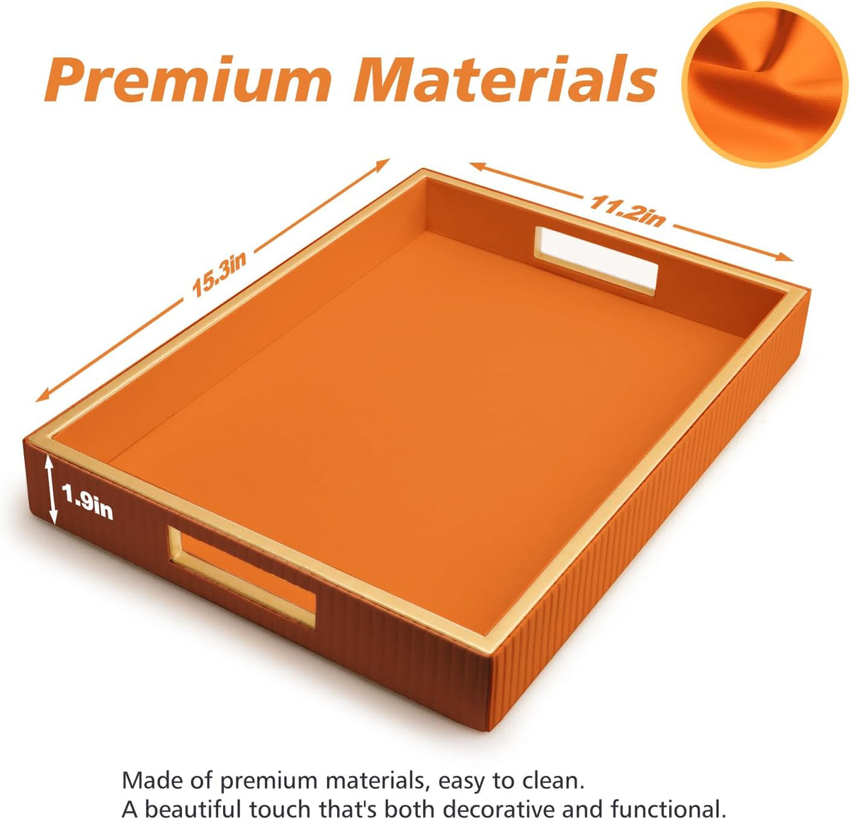 SANZIE Leather Tray Desktop Storage Organizer, Rectangle Valet Tray, Orange