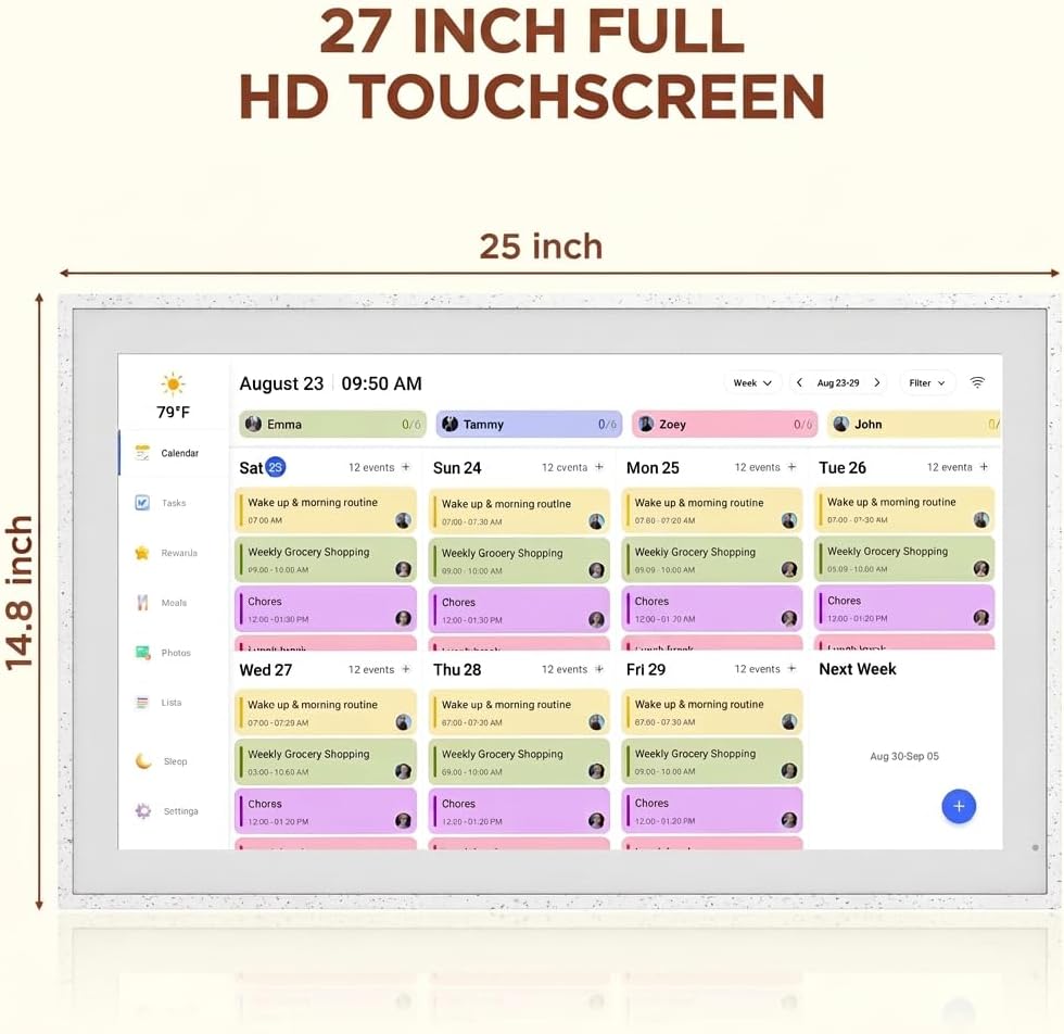 27" Digital Calendar, Smart Family Planner, Snow Speckle White