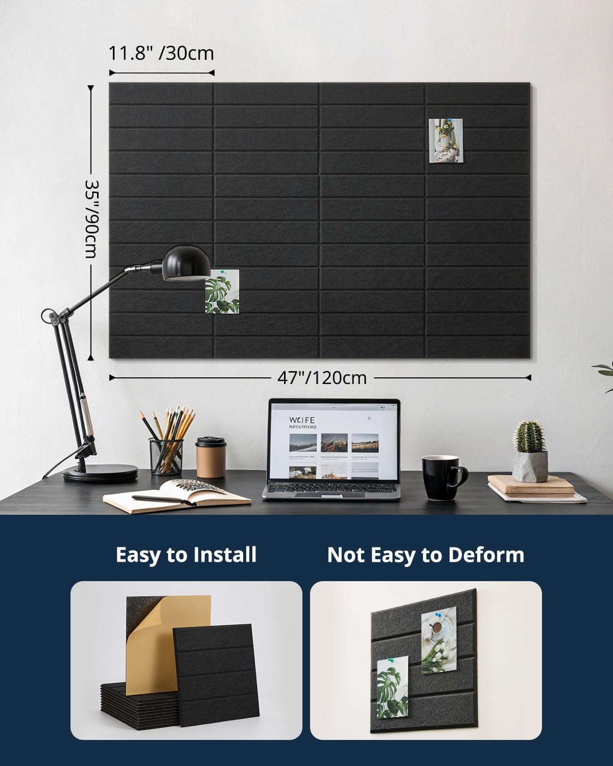 Cork Board, 48"x36" Felt Bulletin Board with Self Adhesive Black