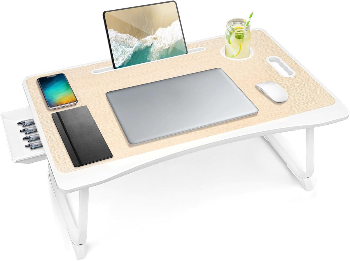 Amaredom Lap Desk, Foldable Bed Desk for Laptop, 23.6" x15.7" - Whi...