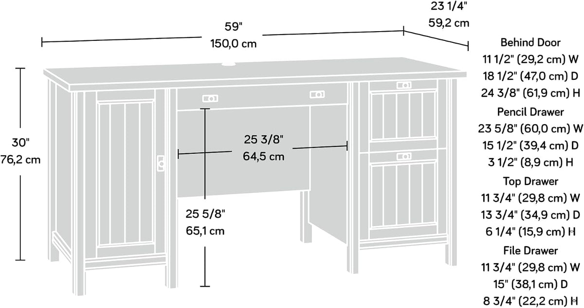 Sauder Costa Computer Desk with Storage Drawers, Home Office Desk, in Chalked...