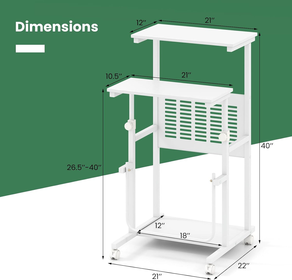 Tangkula Adjustable Standing Desk, Mobile Rolling Computer Desk with Storage ...