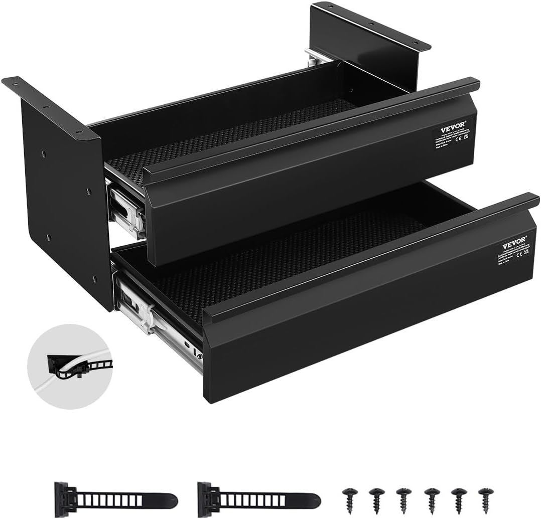 VEVOR Under Desk 2 Layer Slide Out Drawer, 16 inch Under Desk Pull-out Drawer...