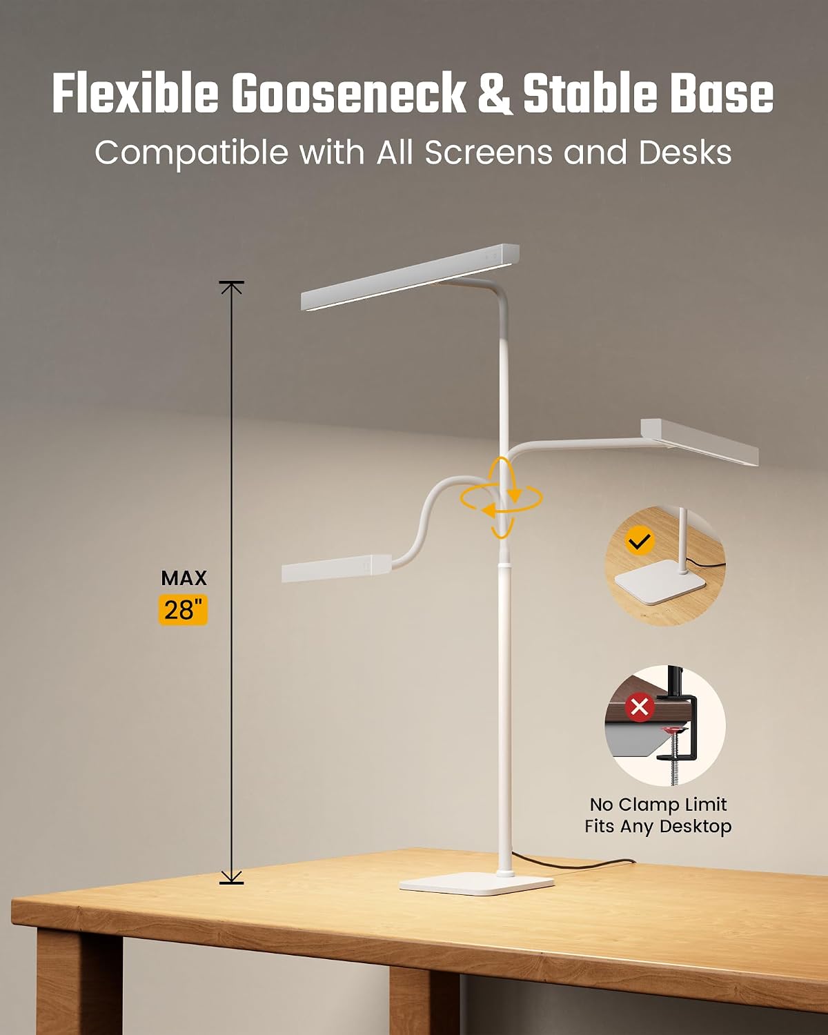 SUPERDANNY LED Desk Lamp for Home Office, Eye-Caring Desk Light with Base