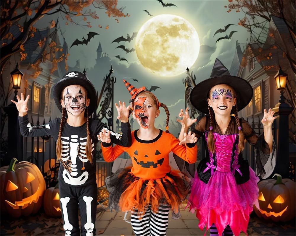20x10ft Halloween Backdrop for Halloween Party Decorations Scary Full Moon Ni...