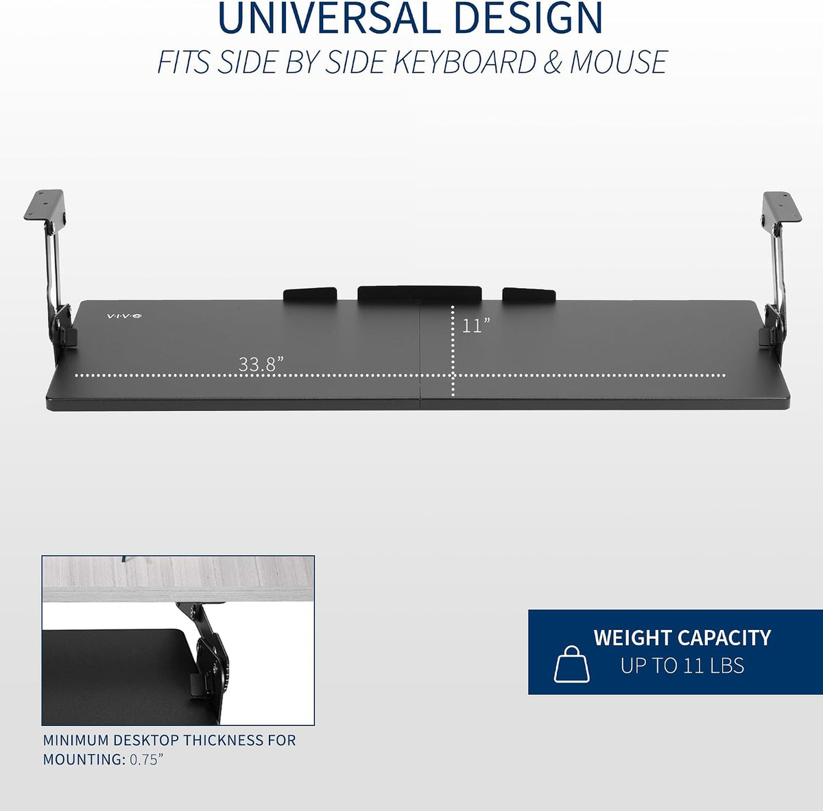 VIVO Black Under Desk 34 x 11 in Adjustable Keyboard Tray, MOUNT-KB34S