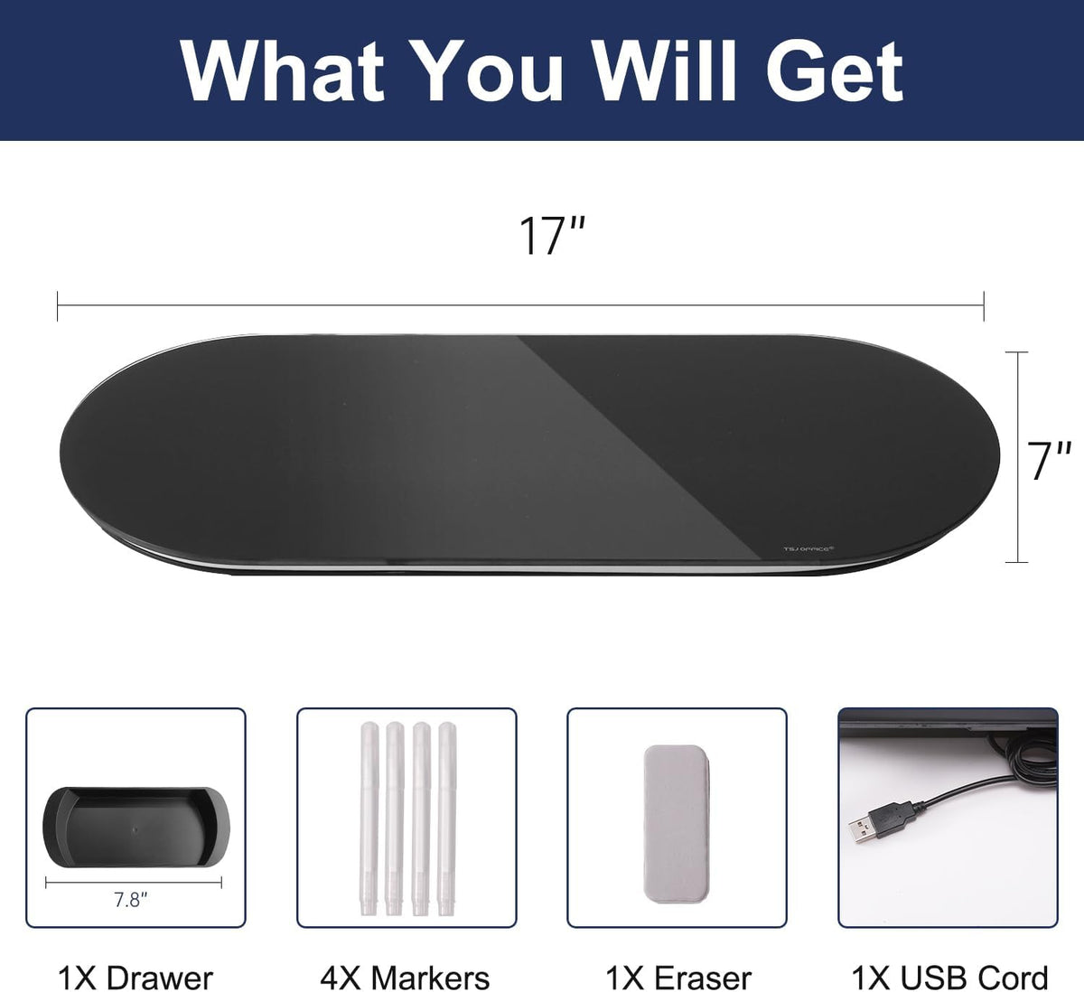 TSJ OFFICE Glass Desktop Whiteboard - 17 X 7 Inches Black Board Green Light
