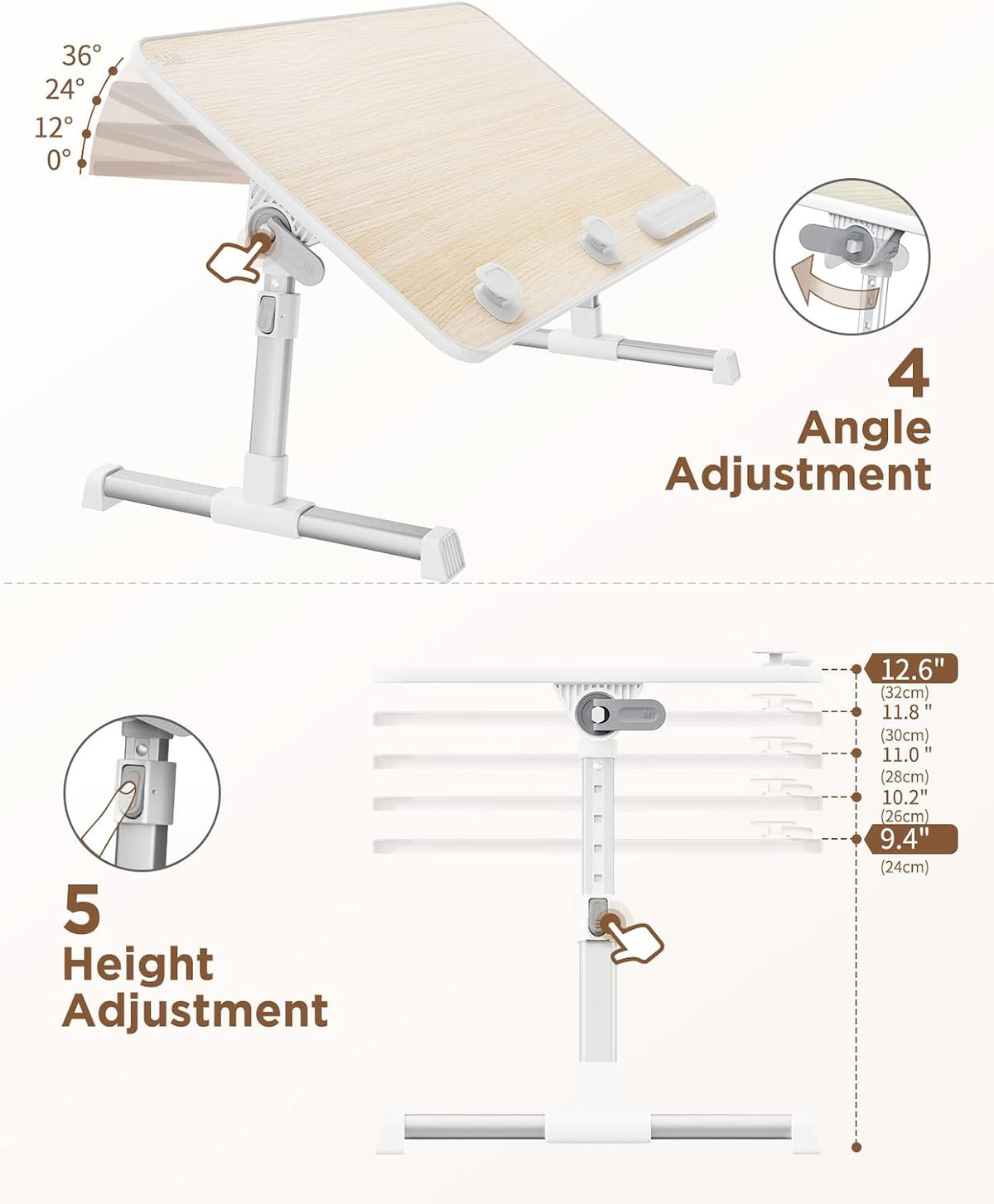 SAIJI Laptop Bed Tray Table, Adjustable Standing Desk Lap Desk