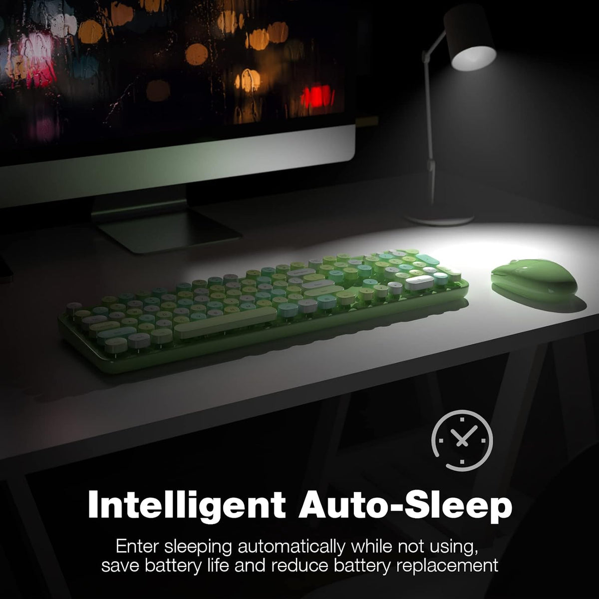 KNOWSQT Wireless Keyboard and Mouse Combo, Green 104 Keys Full-Sized 2.4 GHz ...