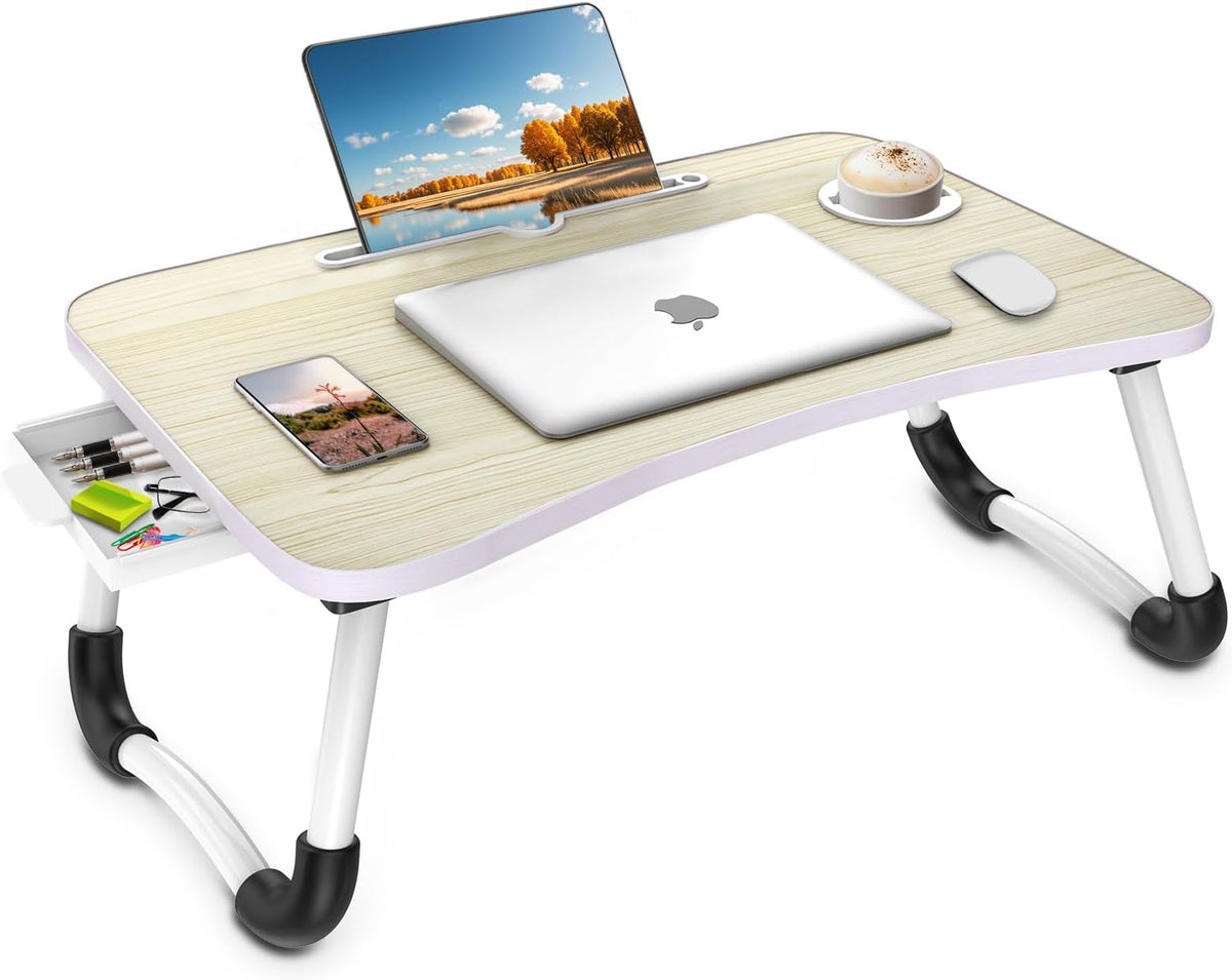 Fayquaze Portable Foldable Laptop Bed Desk with Storage Drawer and Cup Holder...