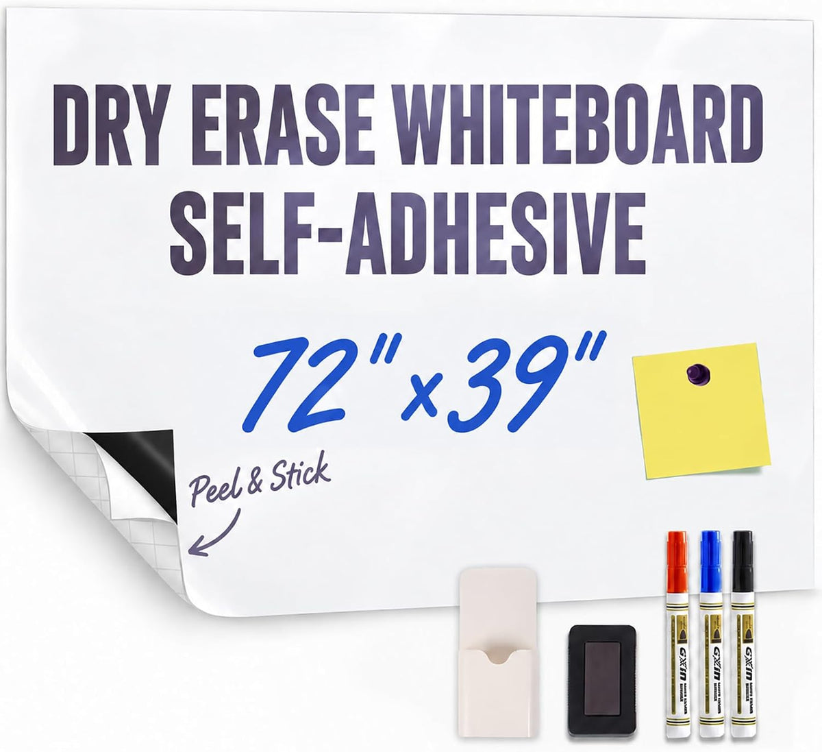 Large Dry Erase Whiteboard Sticker 72" x 39" for Teaching & Pla...