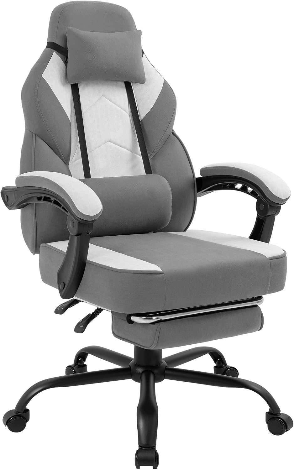 Gaming Chair for Adults with Massage Lumbar Support, Fabric Grey