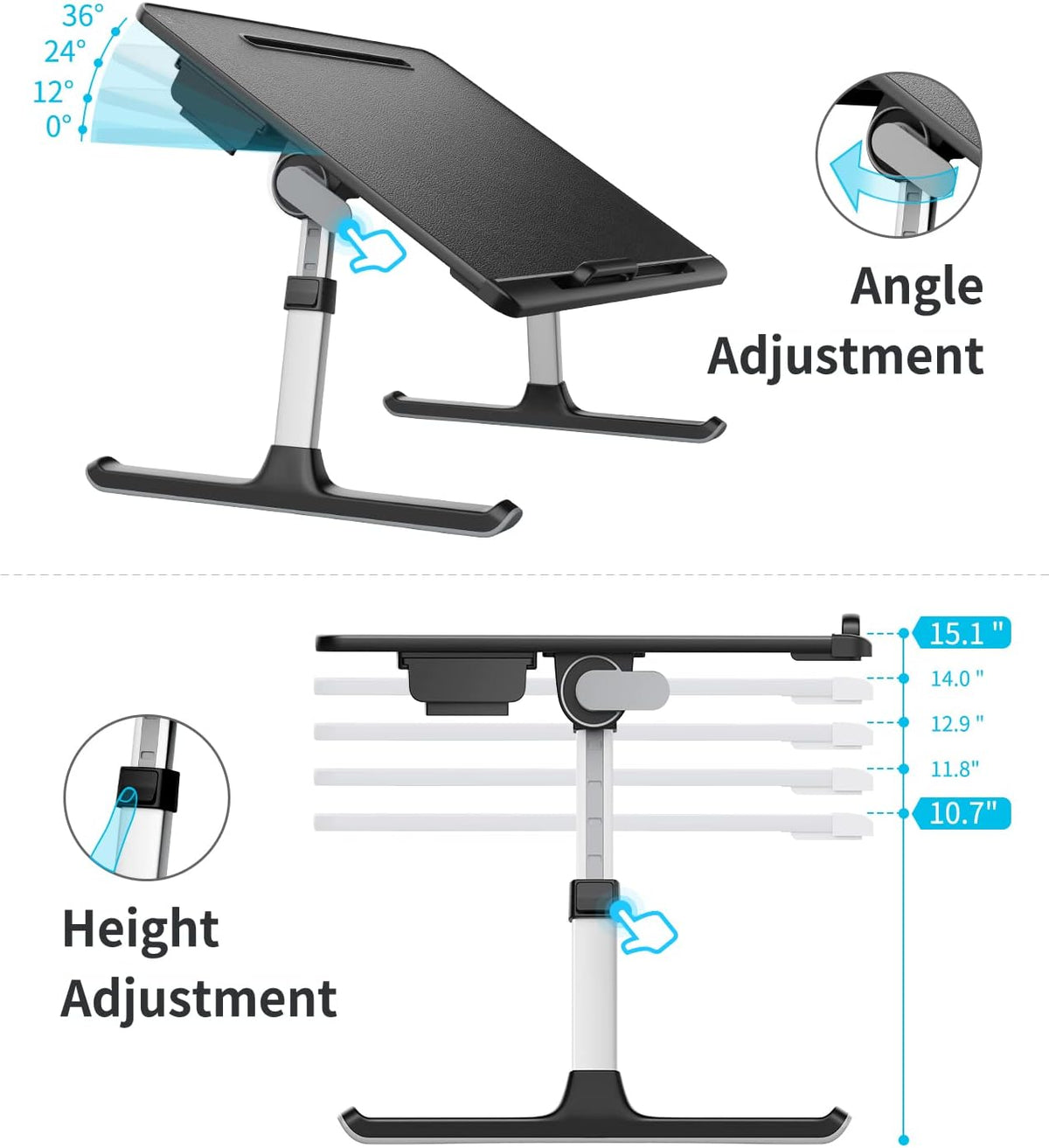 Laptop Lap Desk for Bed, SAIJI X-Large Adjustable Laptop Table