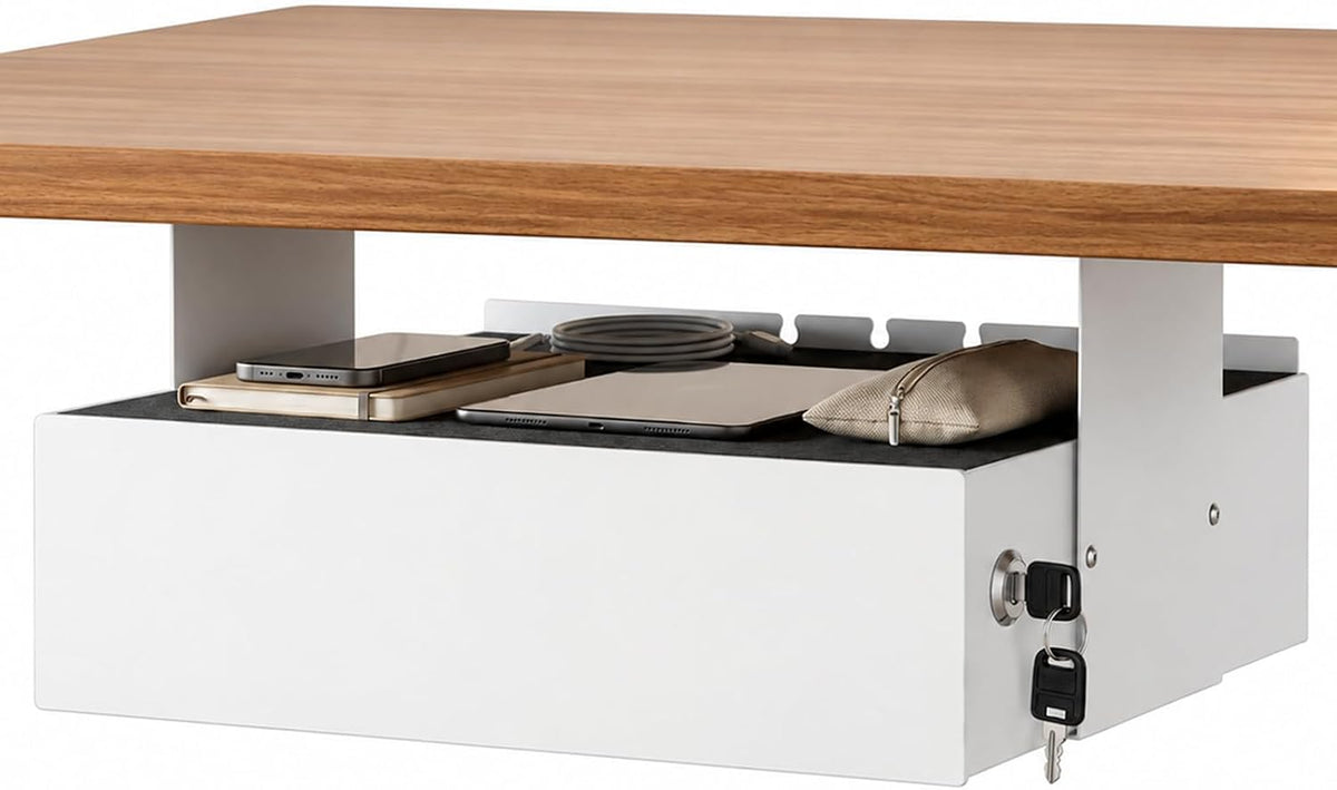 Under Desk Drawer with Lock, 13 Inch Slide-Out Metal Storage Drawer with Brac...