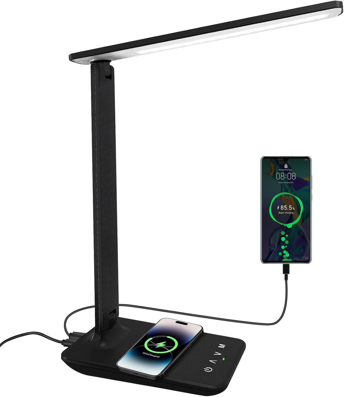 White crown LED Desk Lamp with 15W Wireless Charger & USB Port, Dimmable ...