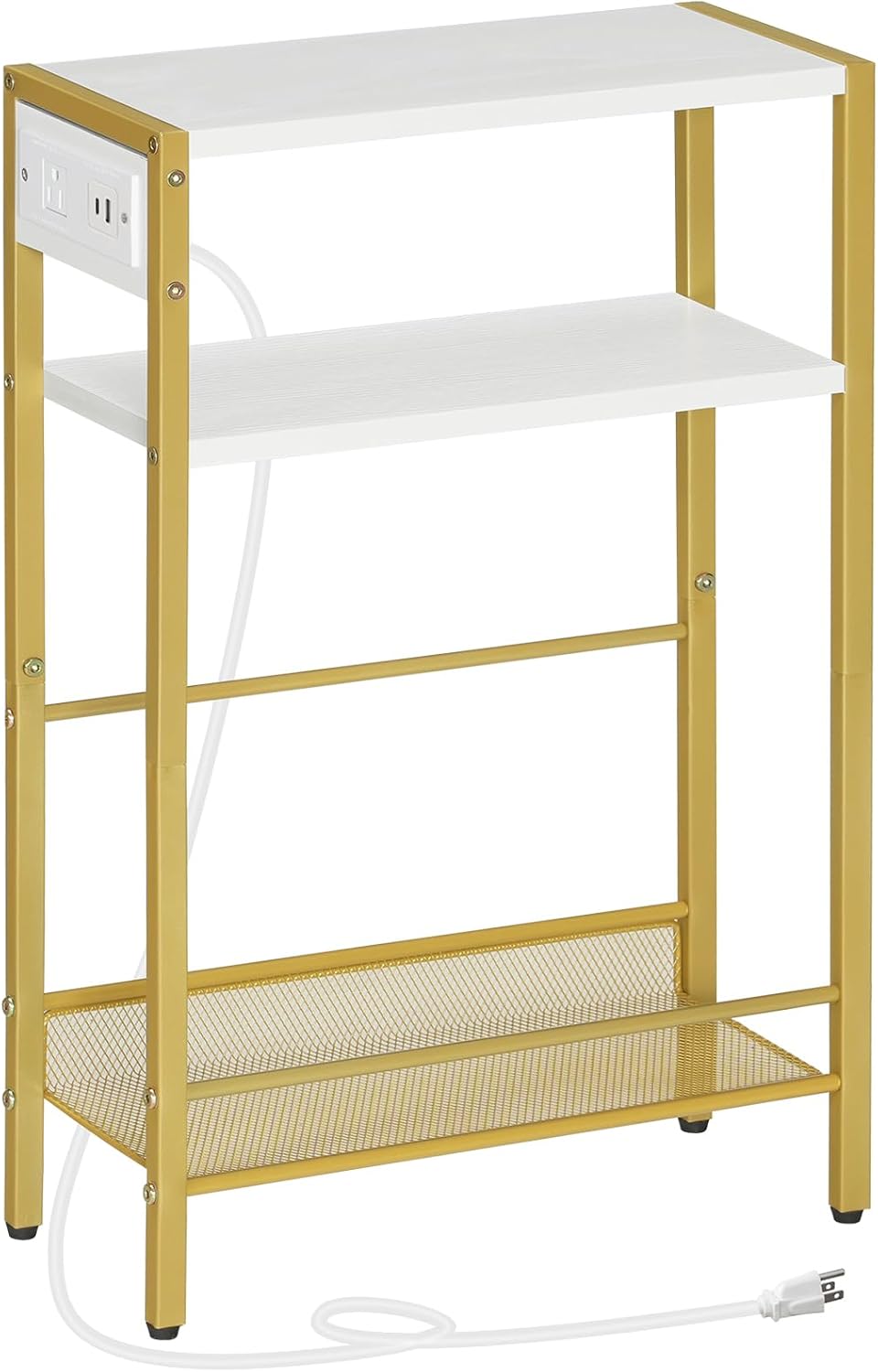 HOOBRO Small Narrow Side Table with Charging Station, Skinny End Table for Sm...