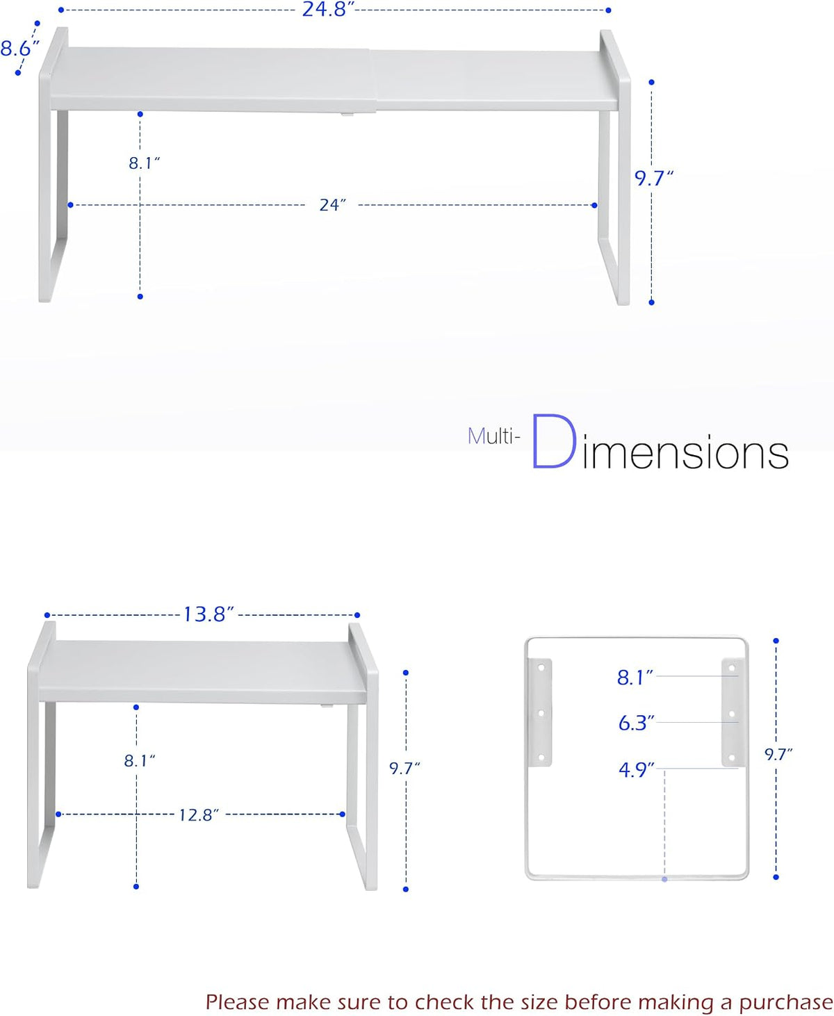 Nxconsu Cabinet Shelf Riser, Adjustable Cabinet Organizer, 8.6" Deep White