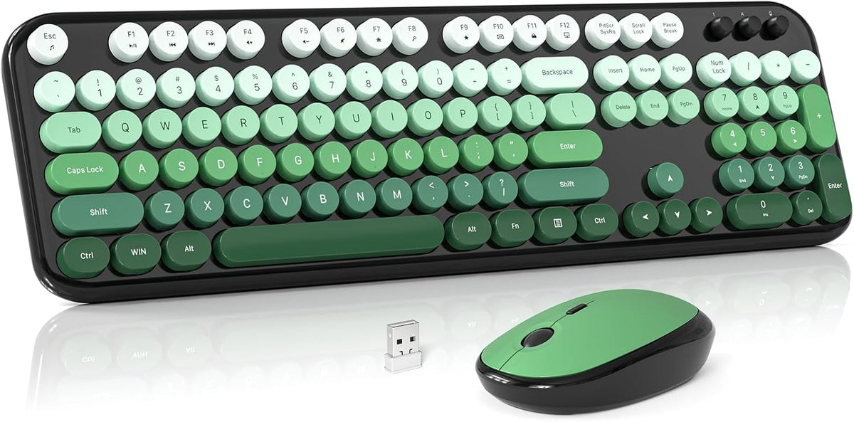 Wireless Keyboard and Mouse Combo, MOWUX Colorful Computer Full Size 2.4G Plu...