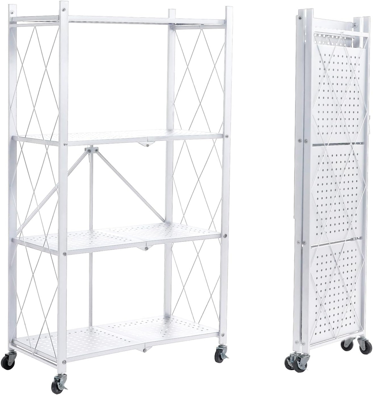 BRIAN & DANY 4-Tier Foldable Storage Shelves with Wheels, Folding Metal R...
