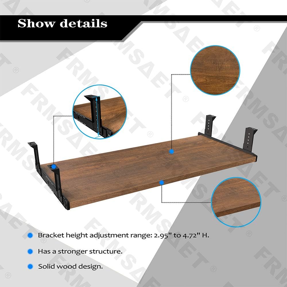 FRMSAET Under Desk 20/24/30 inch Keyboard Drawer Platform (24 in, Brown)