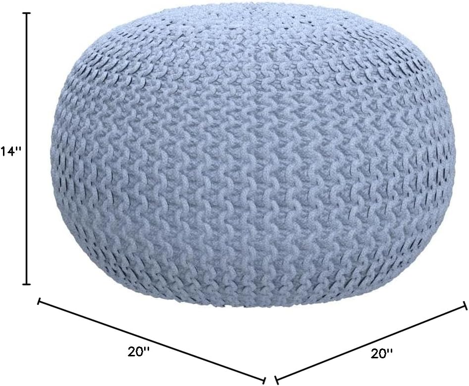 FRELISH DECOR Round Pouf Ottoman (20 Diameter x 14 Height) Light Grey