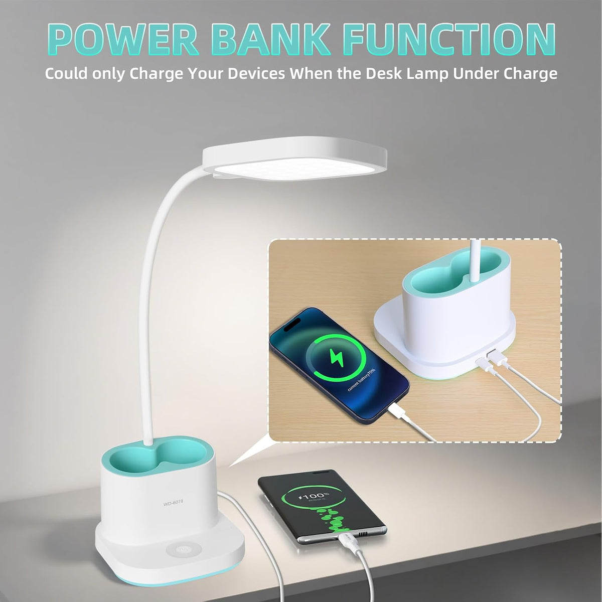 LED Desk Lamp for Dorm Home Office Bedroom, Dimmable Reading Light