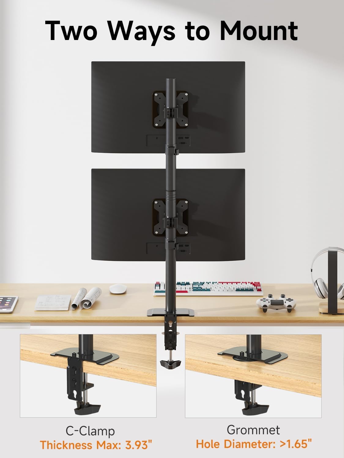 Bracwiser Dual Vertical Fully Adjustable Monitor Arm Stand Mount Fits Two Scr...