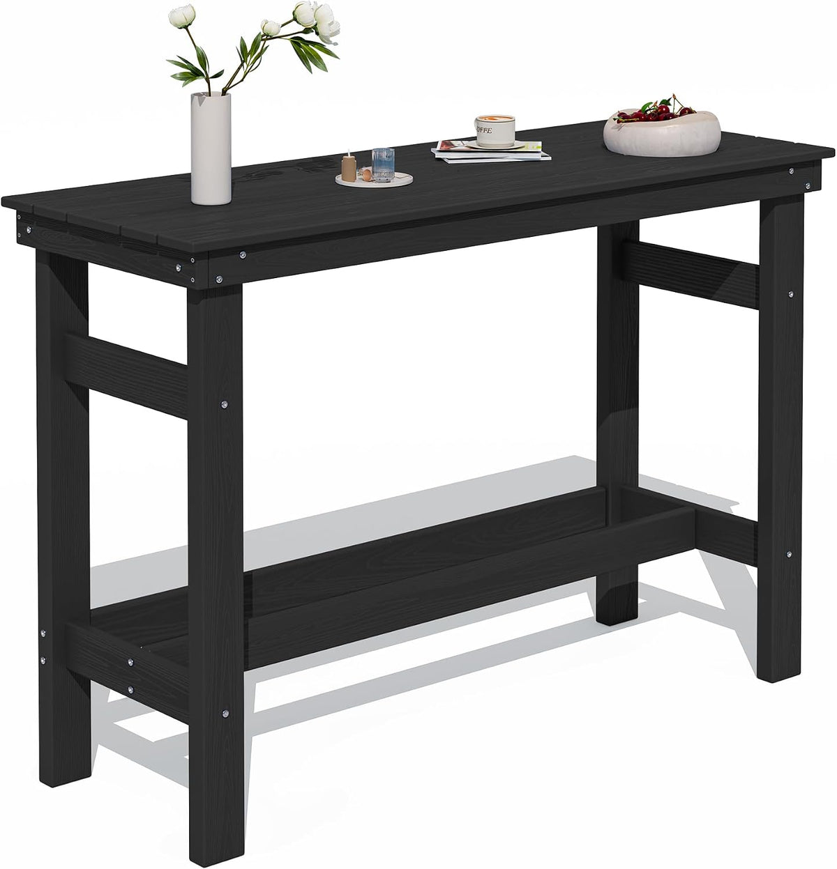 SERWALL 41" HDPE Outdoor Bar Table with 1.6" Umbrella Hole, Black