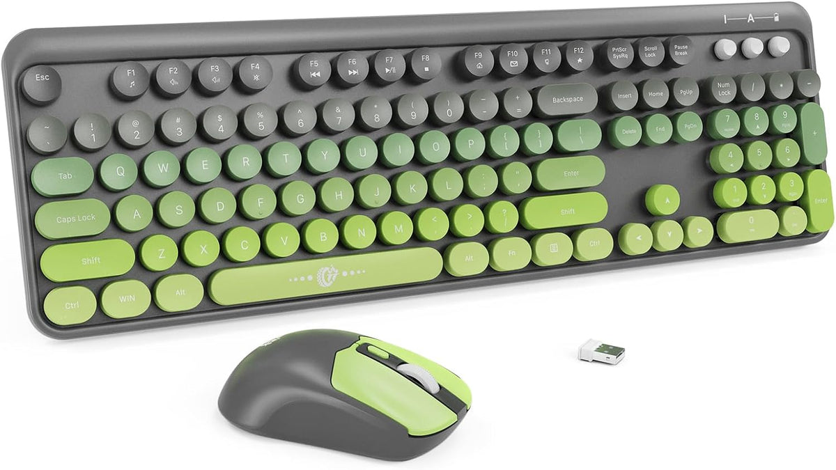 FOPETT Wireless Keyboard and Mouse Combo - 2.4G Full-Sized Cute Colorful Mous...