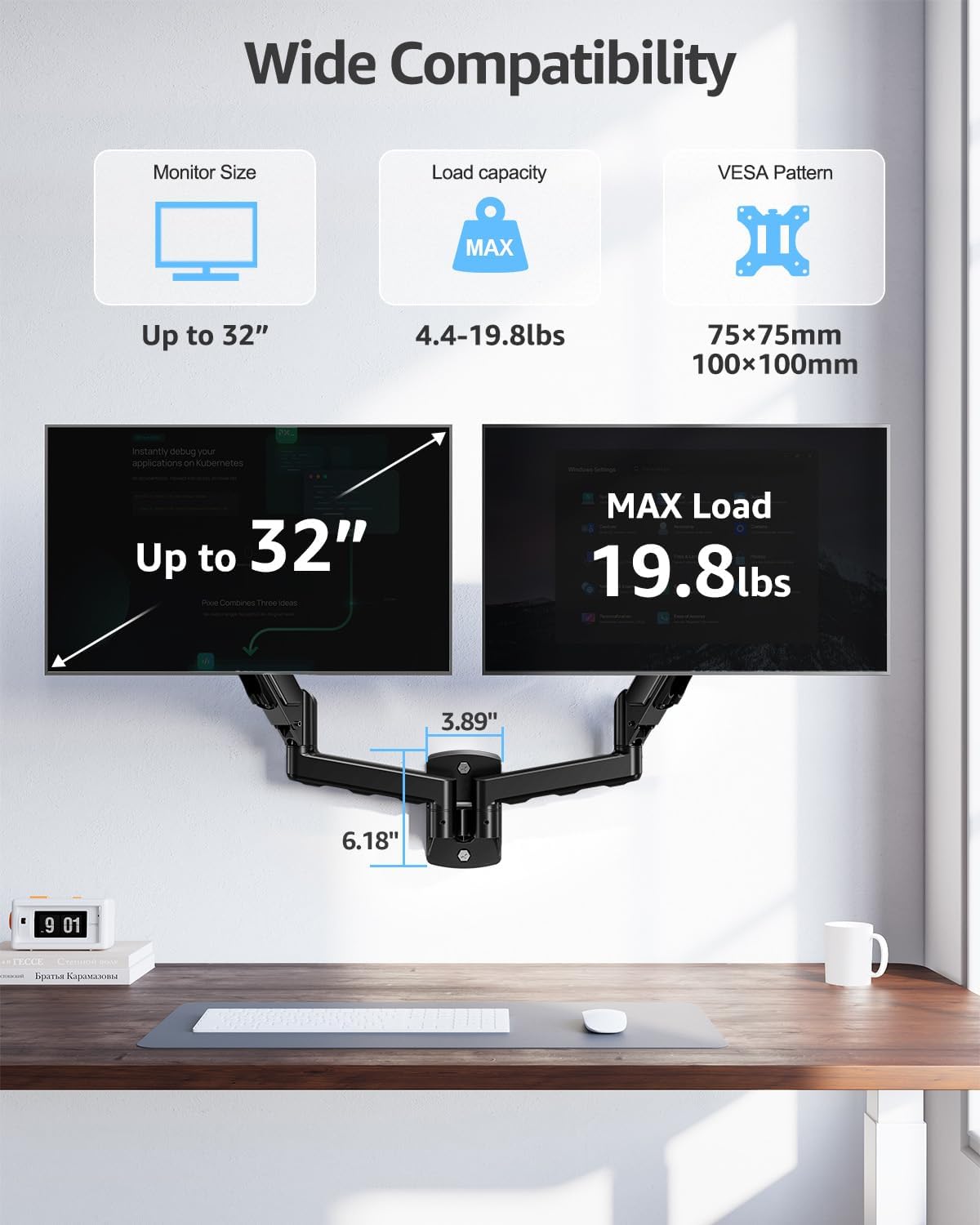 MOUNTUP Dual Monitor Wall Mount for 2 Max 32 Inch Computer Screen, Fully Adju...