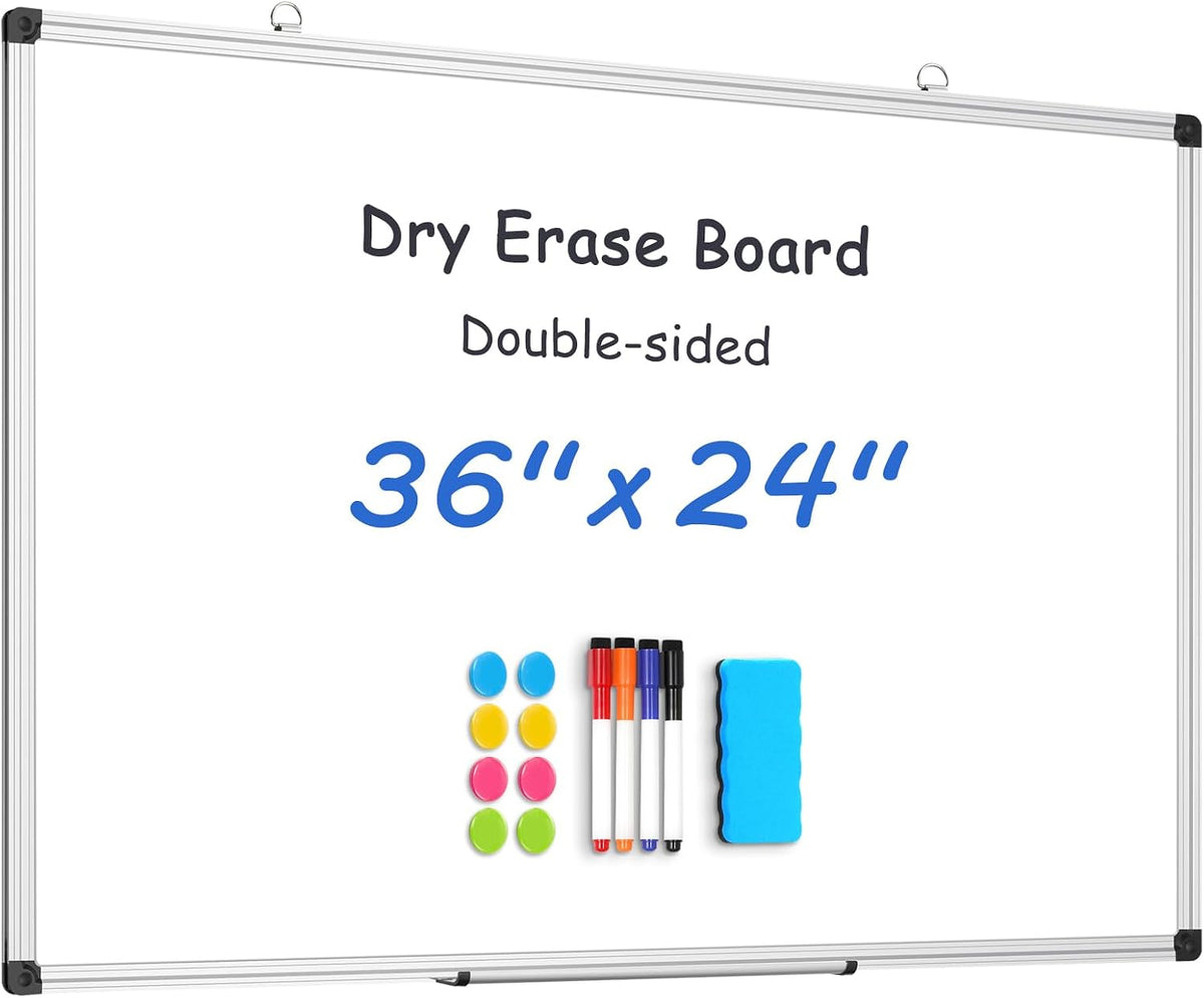 WALGLASS Double Sided Dry Erase Board 36"x24" Magnetic Whiteboard f...
