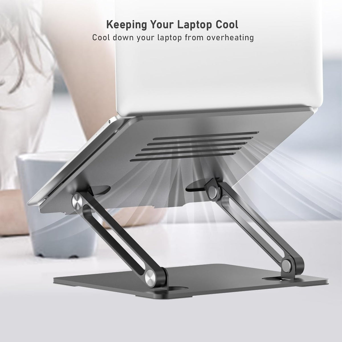 BoYata Laptop Stand, Adjustable Metal Desktop Riser, Up to 15 Inches, Gray