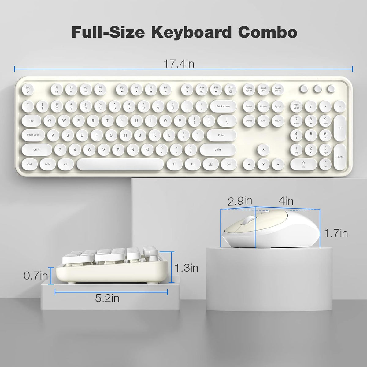 KNOWSQT Wireless Keyboard and Mouse Combo - White-Milky Full-Sized 2.4 GHz 10...