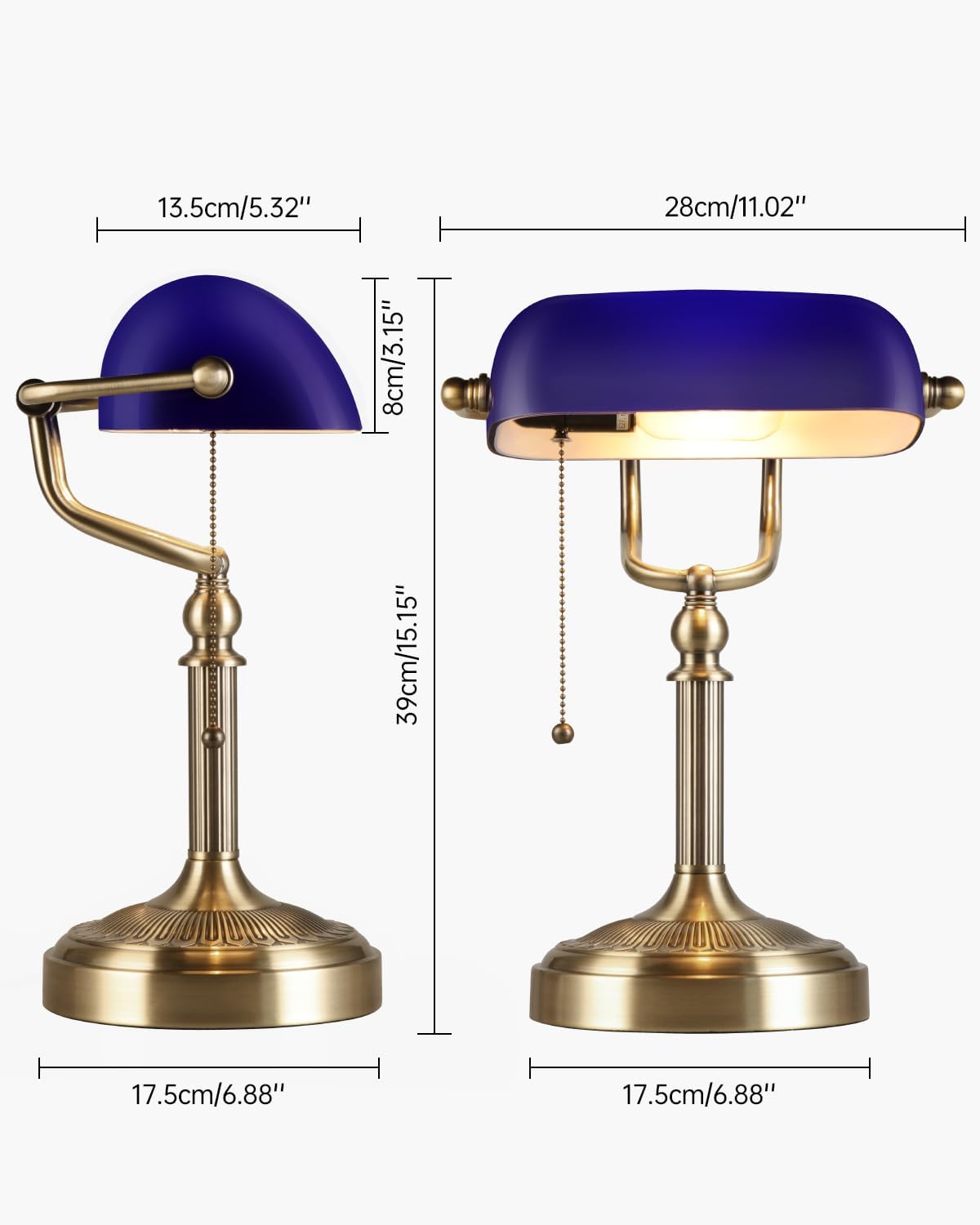 Blue Glass Bankers Desk Lamp,Plug in