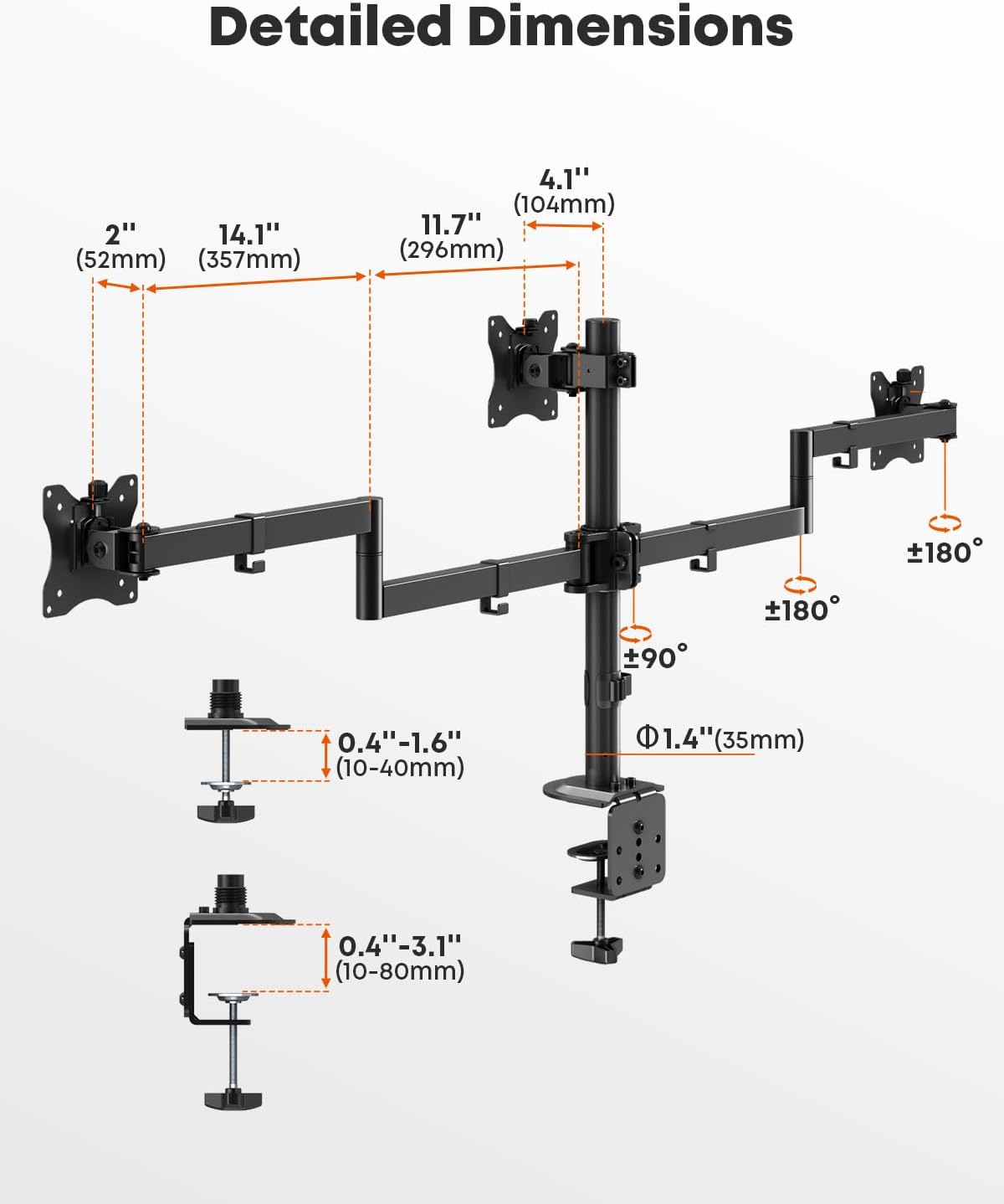 Triple Monitor Mount,Full Motion Arm Fits up to 27 inch