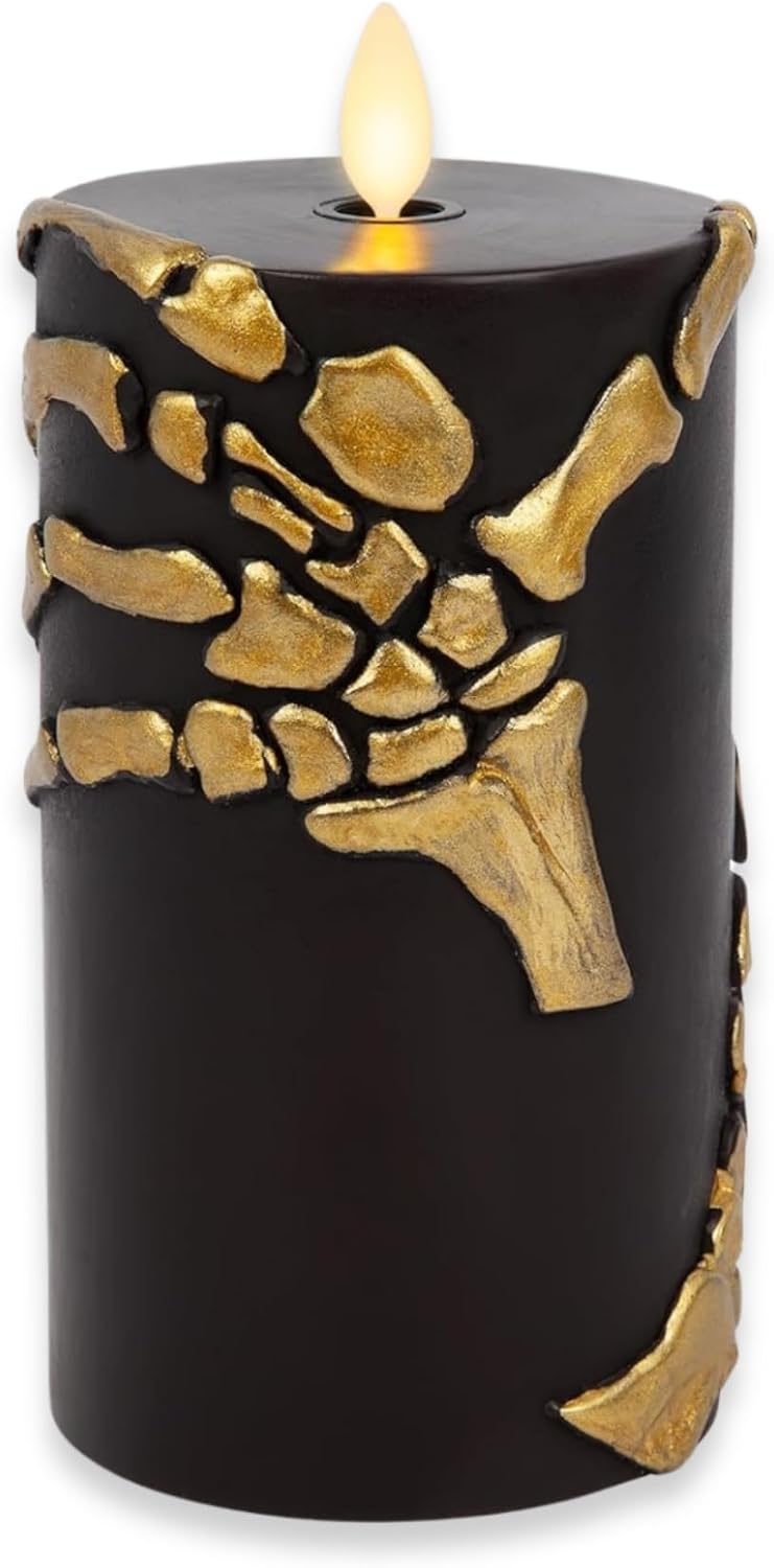 Luminara Skeleton Hands Flameless LED Candle, Black & Gold 3" x 6.5&...