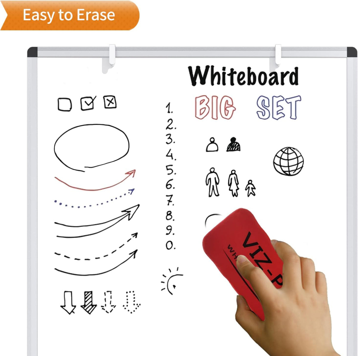 VIZ-PRO Magnetic Easel Whiteboard, 36 x 24 Inches, Height Adjustable Stand
