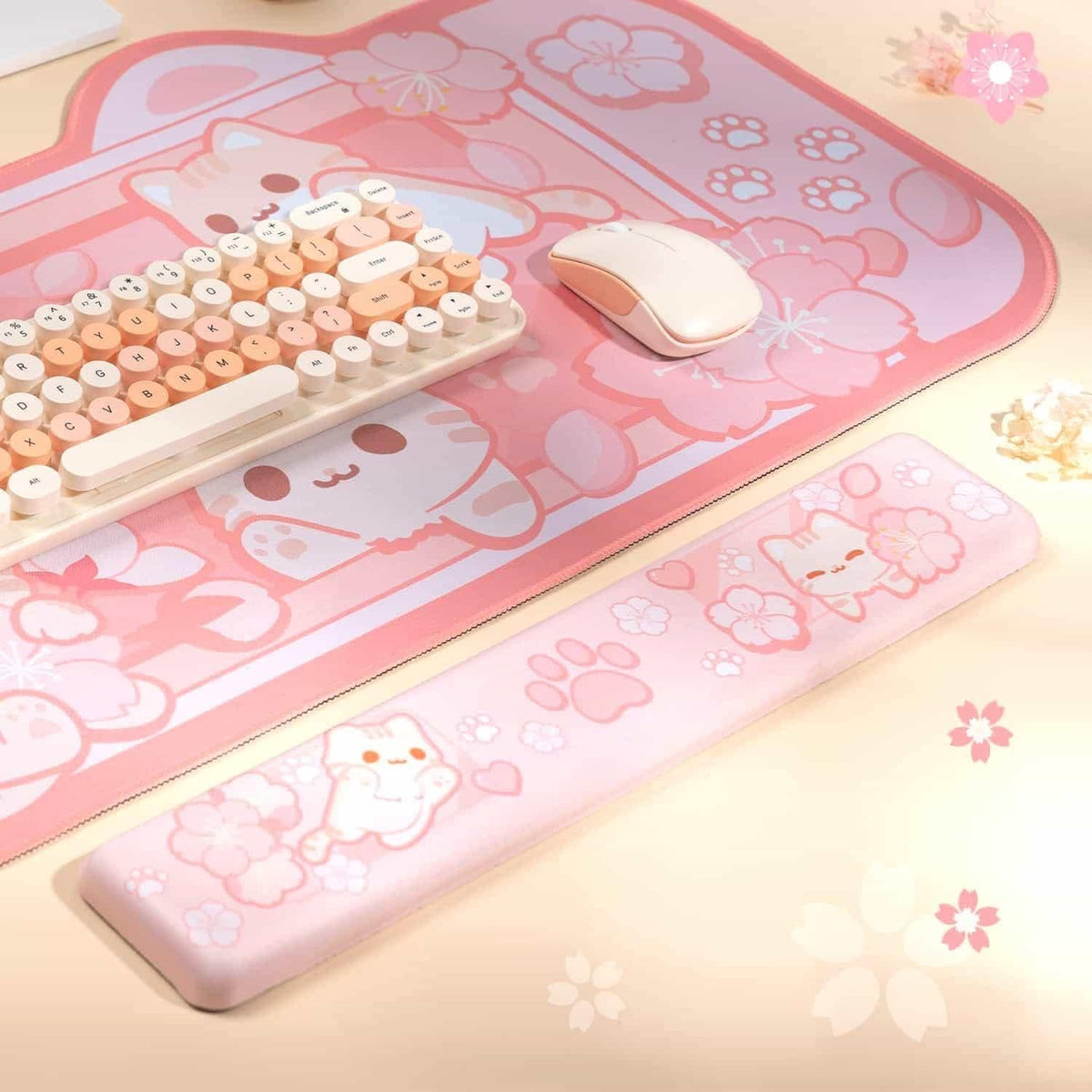 BelugaDesign Sakura Cat Desk Pad | NS Switch Keyboard Laptop Gaming Setup Acc...