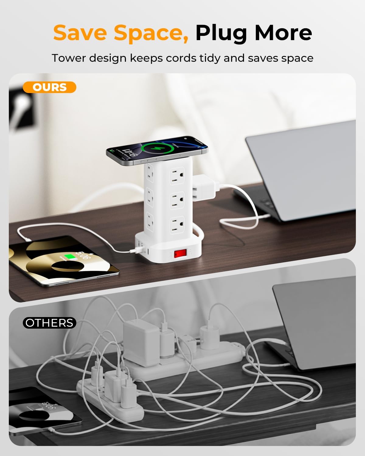 Power Strip with 12 Outlets 4 USB (1 USB C), 6.5Feet Extension Cord with Mult...
