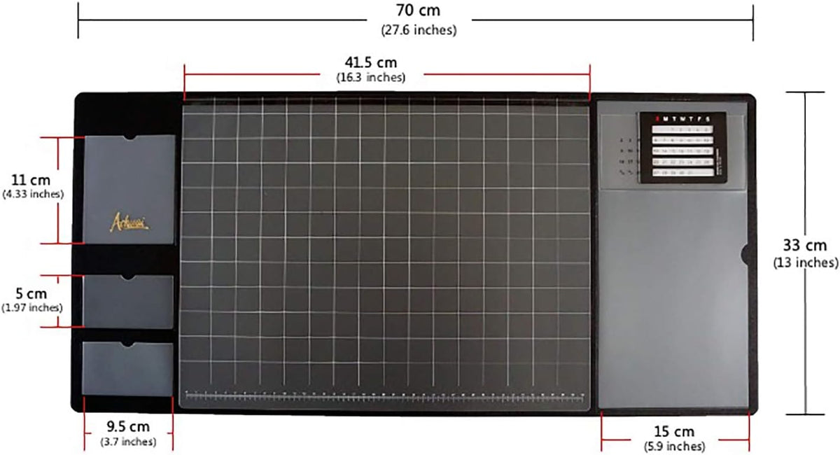 Multifunctional Desk Mat with Calendar, with Pockets for Notes/Monthly Plans/...