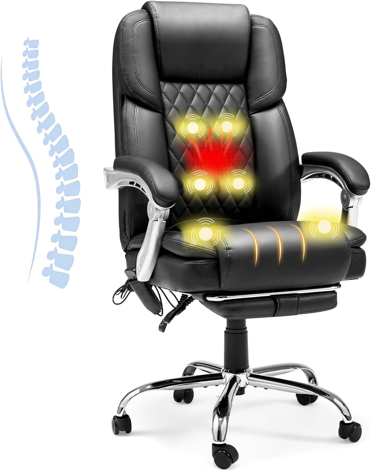 HOMREST Heated Massage Executive Office Chair with Footrest, Black