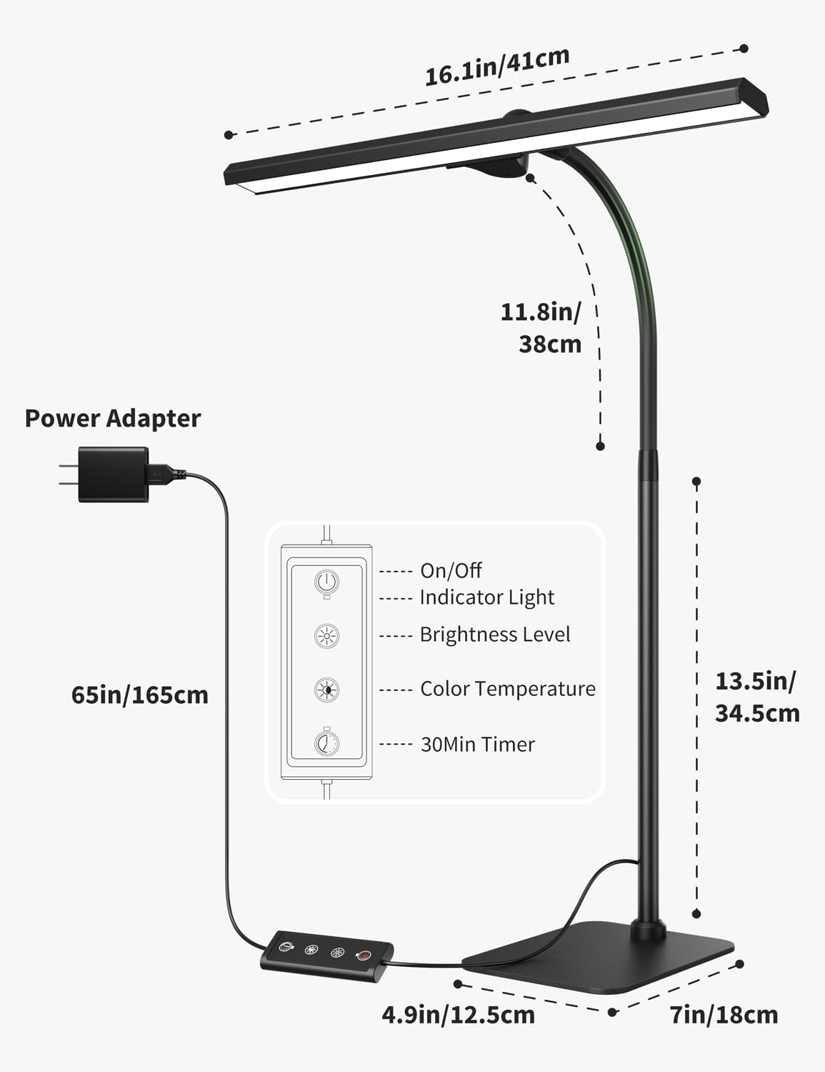 Kary LED Desk Lamp, Flexible Gooseneck Task Light with Base and Timer