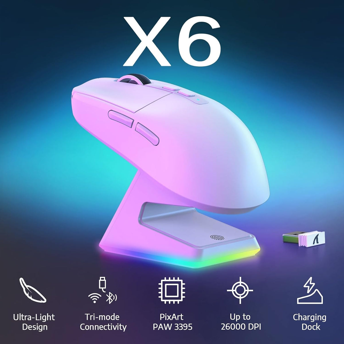 MAMBASNAKE Attack Shark X6 Wireless Gaming Mouse,RGB Magnetic Charging Dock,X...